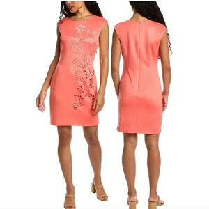 NEW London Times Coral Laser‎ Cut Sheath Dress Women’s Sz 8 NWT